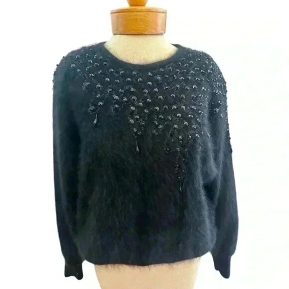 Real ANGORA FUR black-pullover swearer,hand beaded.In beautiful condition. - Picture 3 of 7